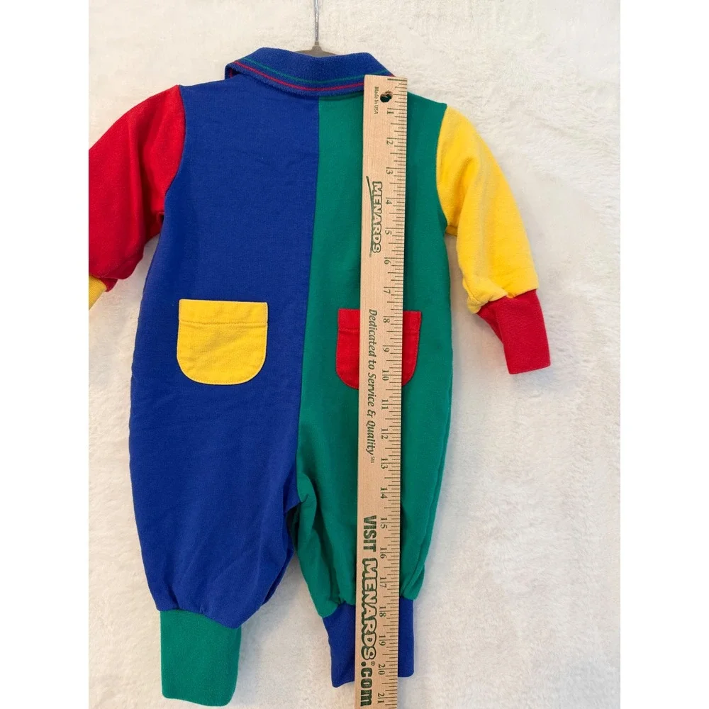 CC Baby Vintage Colorblock Bear Romper 3-6M Primary Colors Embroidered One Piece